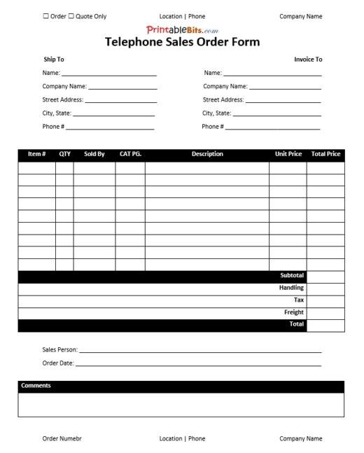 printable telephone sales order form